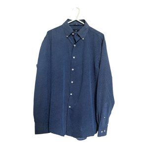 Ben Sherman Long-Sleeve Button Down Collar Shirt Blue with White Pattern M